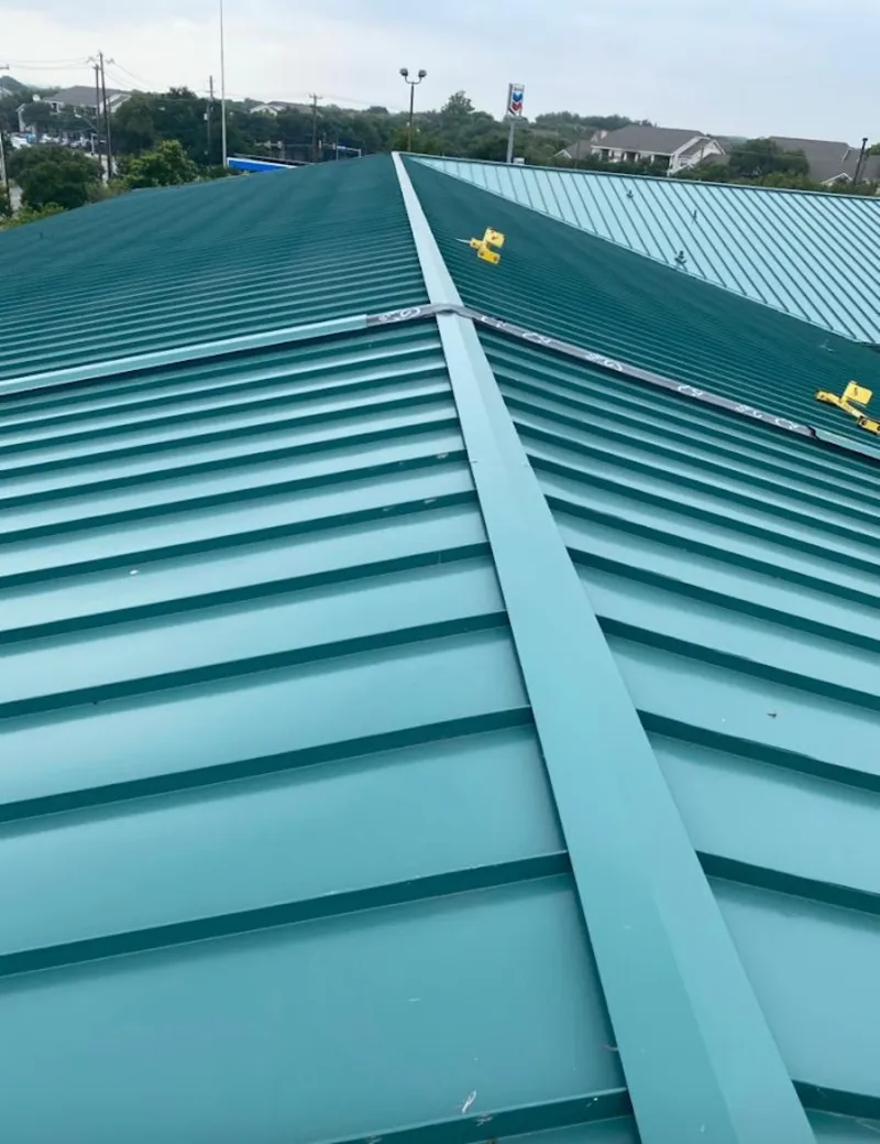 Green commercial metal roof ridge and valley for Metal Roof Repair in Temple